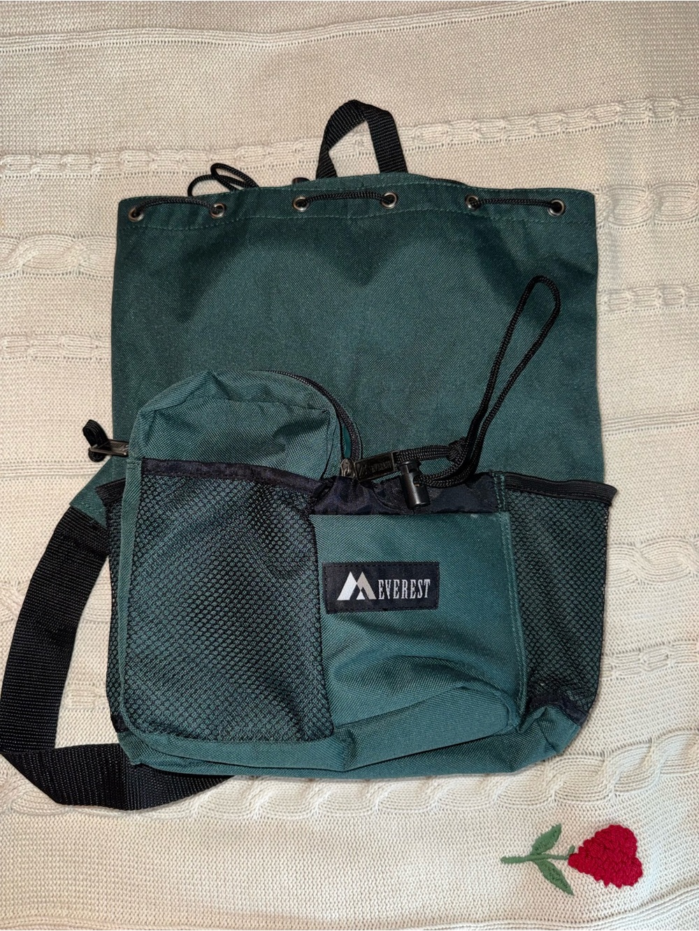 Men's Dark Green Drawstring Utility Sling Bag